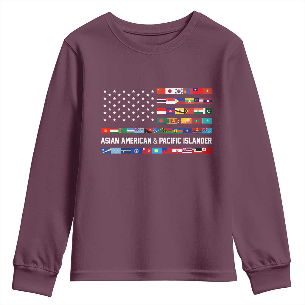 AAPI Heritage Month Youth Sweatshirt Asian American and Pacific Islander USA Flag TS02 Maroon Print Your Wear