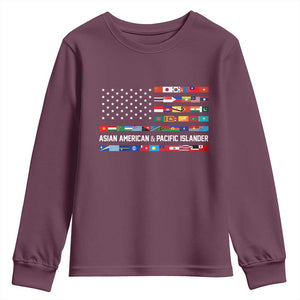 AAPI Heritage Month Youth Sweatshirt Asian American and Pacific Islander USA Flag TS02 Maroon Print Your Wear