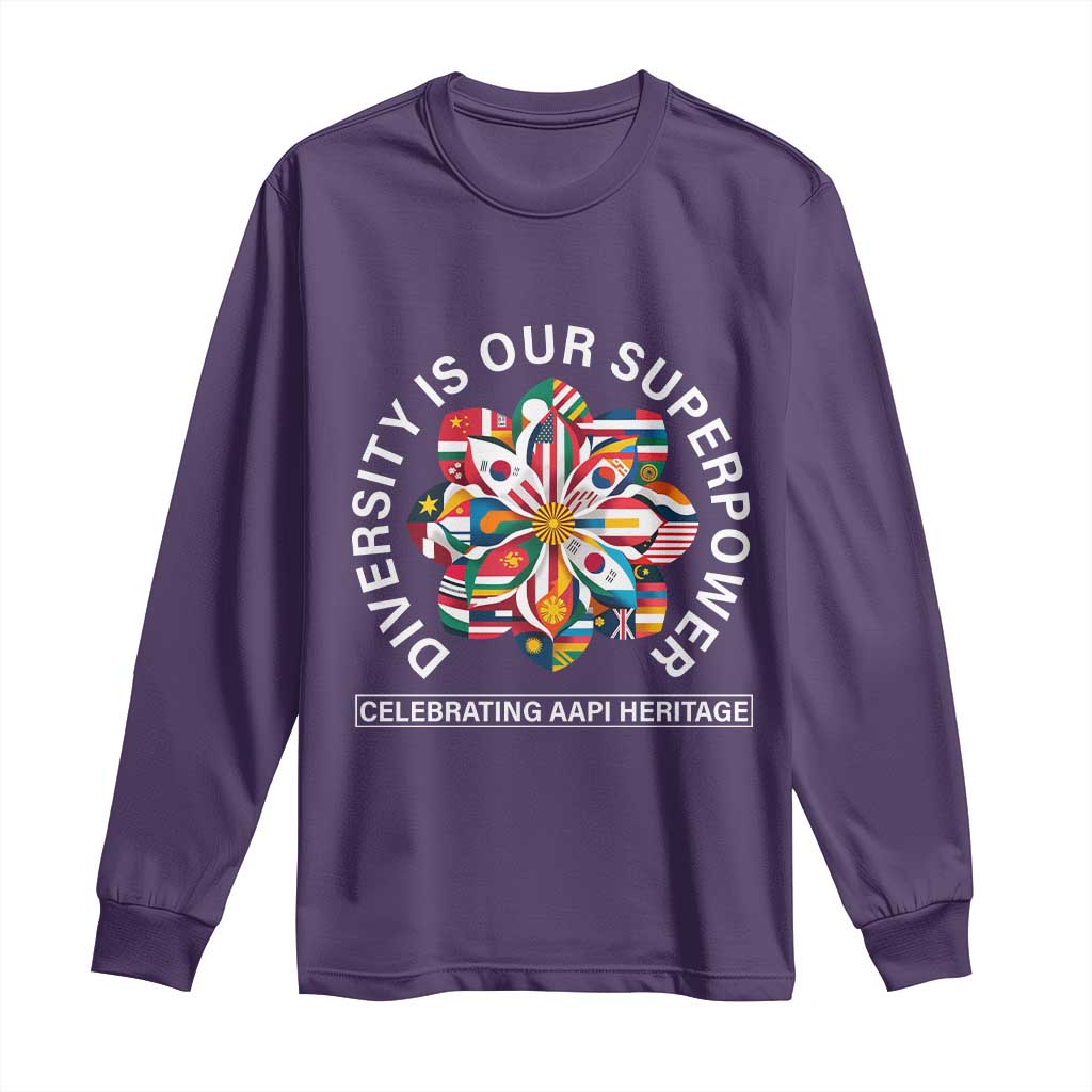 AAPI Heritage Month Long Sleeve Shirt Diversity Is Our Superpower Asian American and Pacific Islander TS02 Purple Print Your Wear