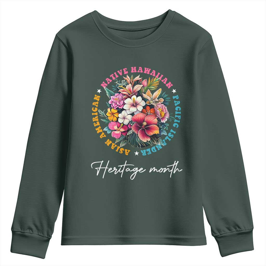 AAPI Heritage Month Youth Sweatshirt Asian American Native Hawaiian Pacific Islander Vintage TS02 Dark Forest Green Print Your Wear