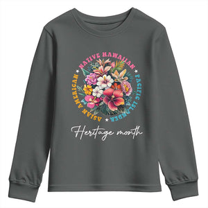 AAPI Heritage Month Youth Sweatshirt Asian American Native Hawaiian Pacific Islander Vintage TS02 Dark Heather Print Your Wear