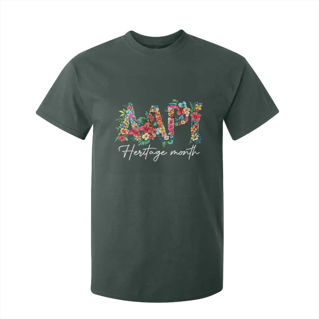AAPI Heritage Month T Shirt For Kid Retro Elegant Floral Asian American Pacific Islander TS02 Dark Forest Green Print Your Wear