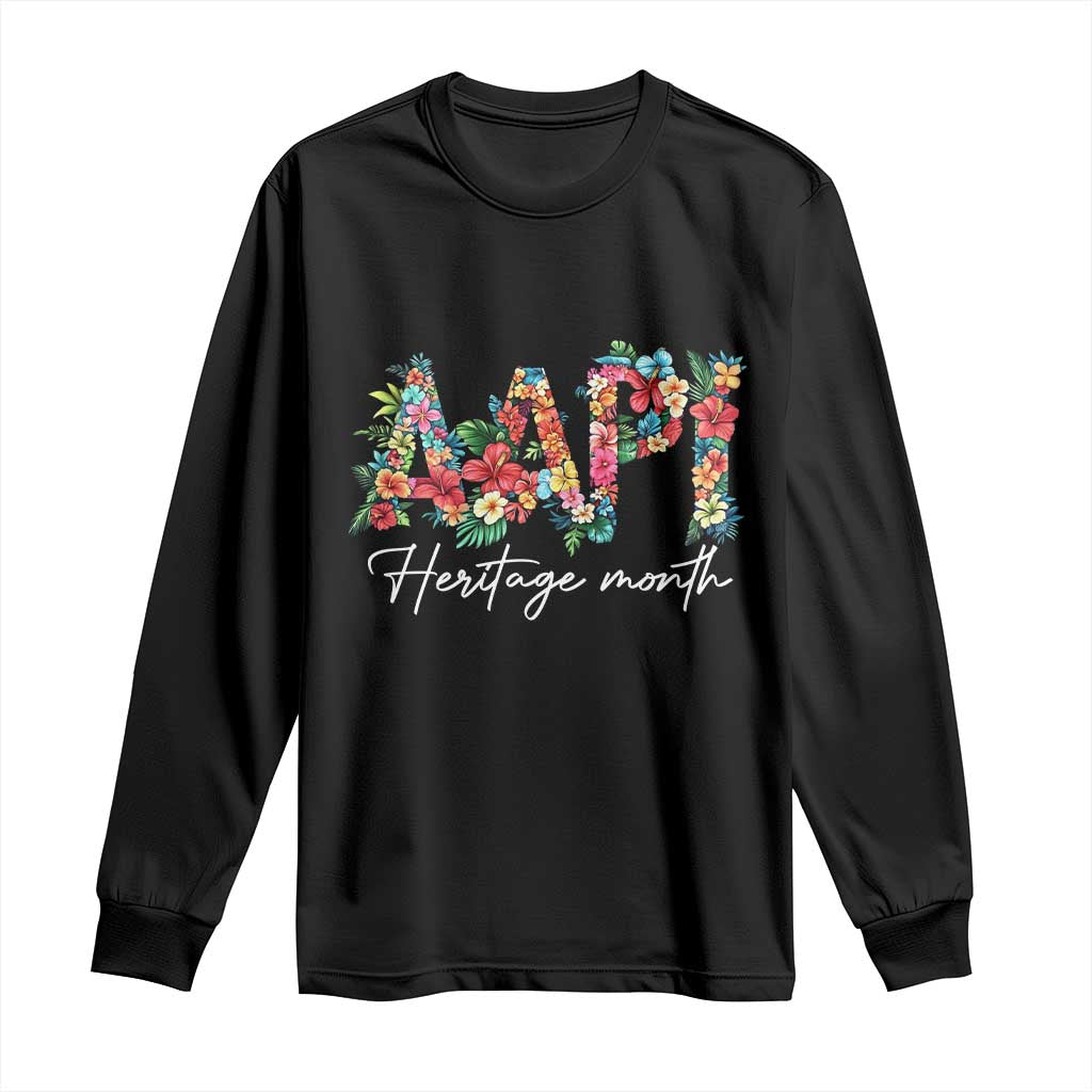 AAPI Heritage Month Long Sleeve Shirt Retro Elegant Floral Asian American Pacific Islander TS02 Black Print Your Wear