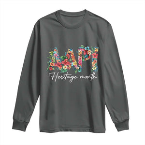 AAPI Heritage Month Long Sleeve Shirt Retro Elegant Floral Asian American Pacific Islander TS02 Dark Heather Print Your Wear