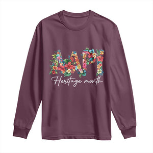 AAPI Heritage Month Long Sleeve Shirt Retro Elegant Floral Asian American Pacific Islander TS02 Maroon Print Your Wear