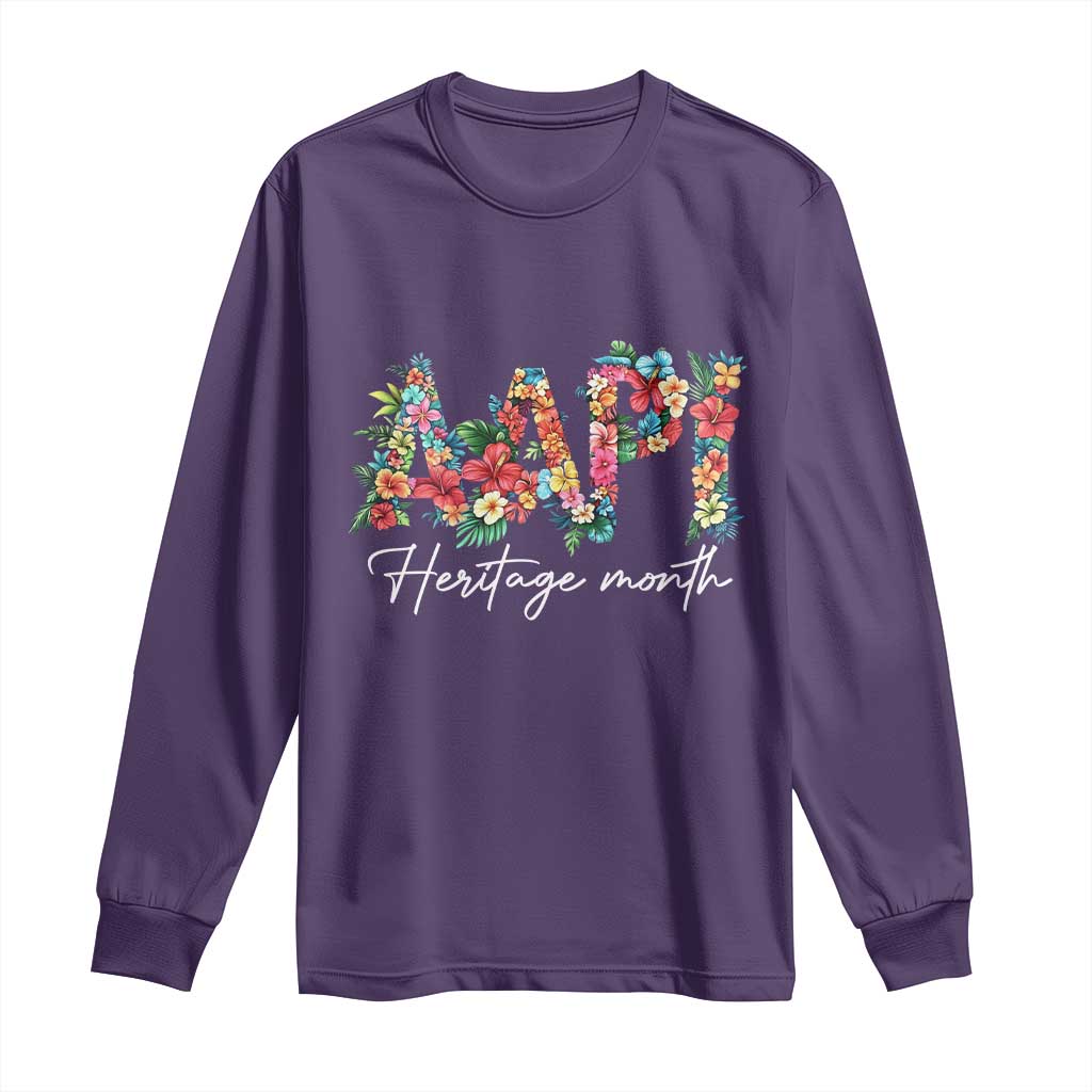 AAPI Heritage Month Long Sleeve Shirt Retro Elegant Floral Asian American Pacific Islander TS02 Purple Print Your Wear