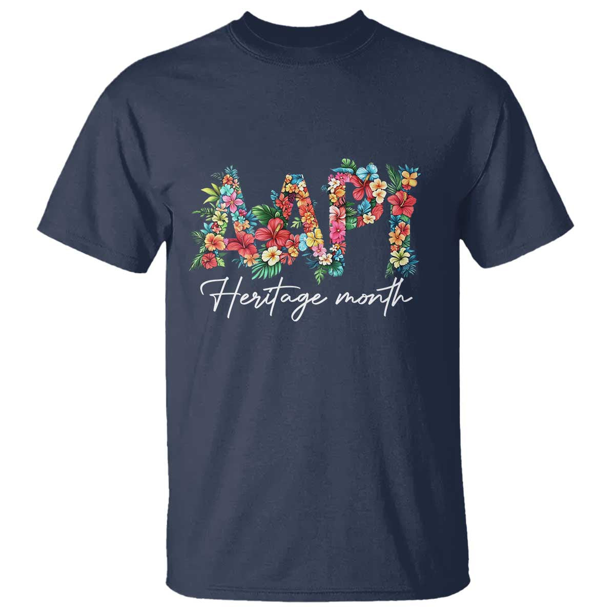 AAPI Heritage Month T Shirt Retro Elegant Floral Asian American Pacific Islander TS02 Navy Print Your Wear