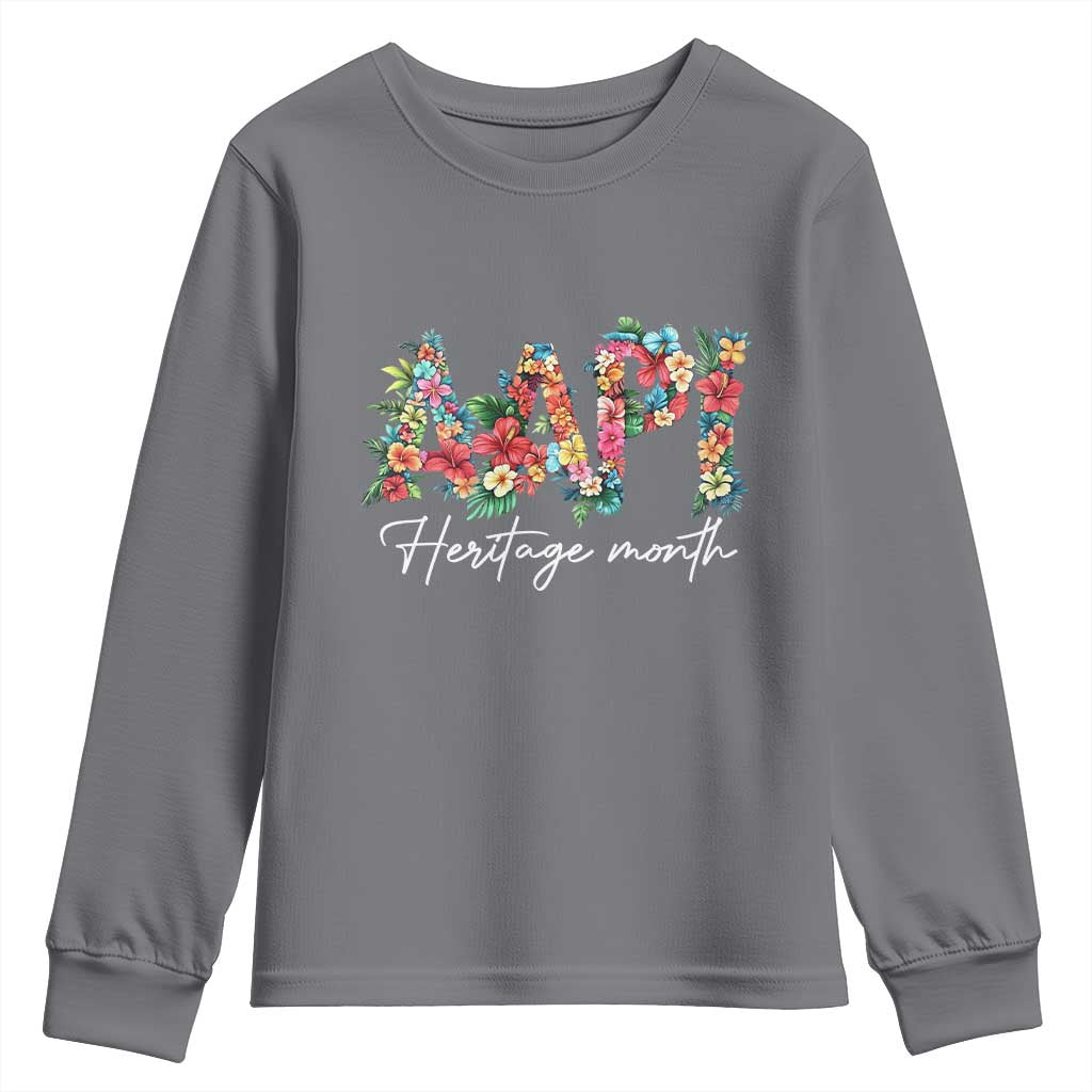 AAPI Heritage Month Youth Sweatshirt Retro Elegant Floral Asian American Pacific Islander TS02 Charcoal Print Your Wear