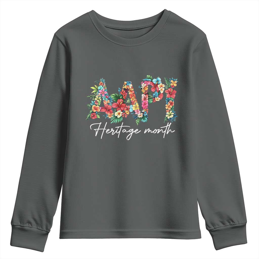 AAPI Heritage Month Youth Sweatshirt Retro Elegant Floral Asian American Pacific Islander TS02 Dark Heather Print Your Wear