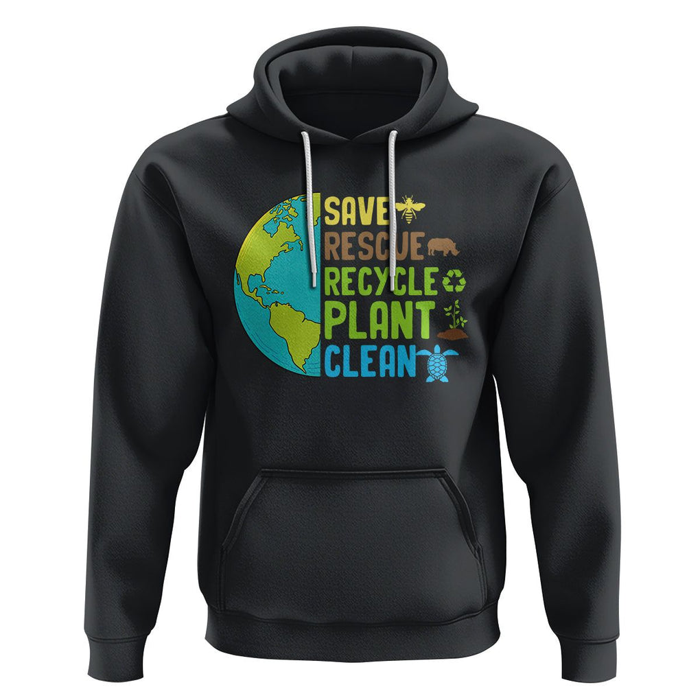 Earth Day Hoodie Save Bees Rescue Animals Recycle Plant Tree Planet Earth Day TS02 Black Printyourwear