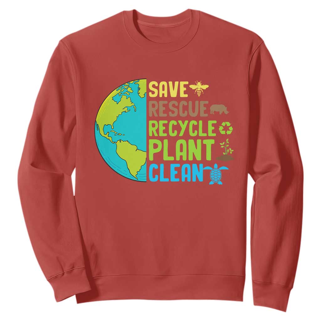 Earth Day Sweatshirt Save Bees Rescue Animals Recycle Plant Tree Planet Earth Day TS02 Red Printyourwear