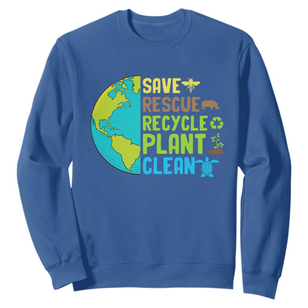 Earth Day Sweatshirt Save Bees Rescue Animals Recycle Plant Tree Planet Earth Day TS02 Royal Blue Printyourwear