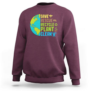 Earth Day Sweatshirt Save Bees Rescue Animals Recycle Plant Tree Planet Earth Day TS02 Maroon Printyourwear