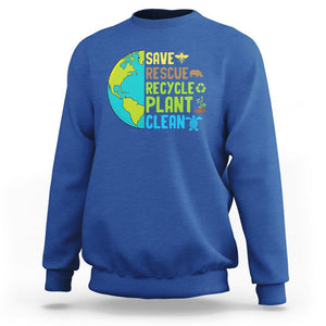 Earth Day Sweatshirt Save Bees Rescue Animals Recycle Plant Tree Planet Earth Day TS02 Royal Blue Printyourwear