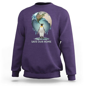 Earth Day Sweatshirt Animal Wildlife Conservation Penguin Save Our Home Earth Day TS02 Purple Printyourwear