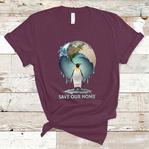 Earth Day T Shirt Animal Wildlife Conservation Penguin Save Our Home Earth Day TS02 Maroon Printyourwear