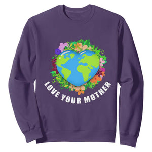 Earth Day Sweatshirt Love Your Mother Go Planet Go Green Earth Heart TS02 Purple Printyourwear