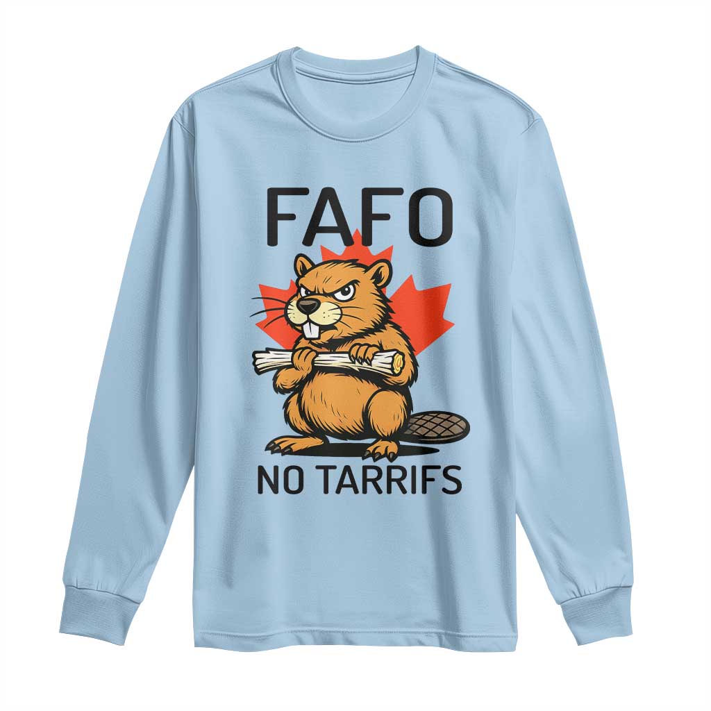 No Tariffs Canada Long Sleeve Shirt Never 51st State Canadian Beaver TS02 Light Blue Print Your Wear