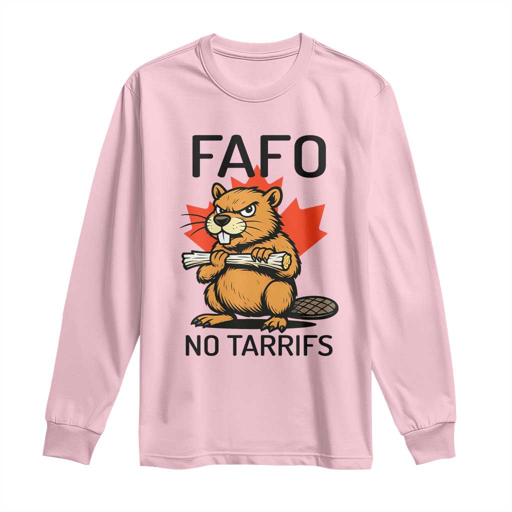 No Tariffs Canada Long Sleeve Shirt Never 51st State Canadian Beaver TS02 Light Pink Print Your Wear
