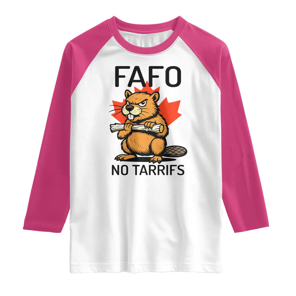 No Tariffs Canada Raglan Shirt Never 51st State Canadian Beaver TS02 White Heliconia Print Your Wear
