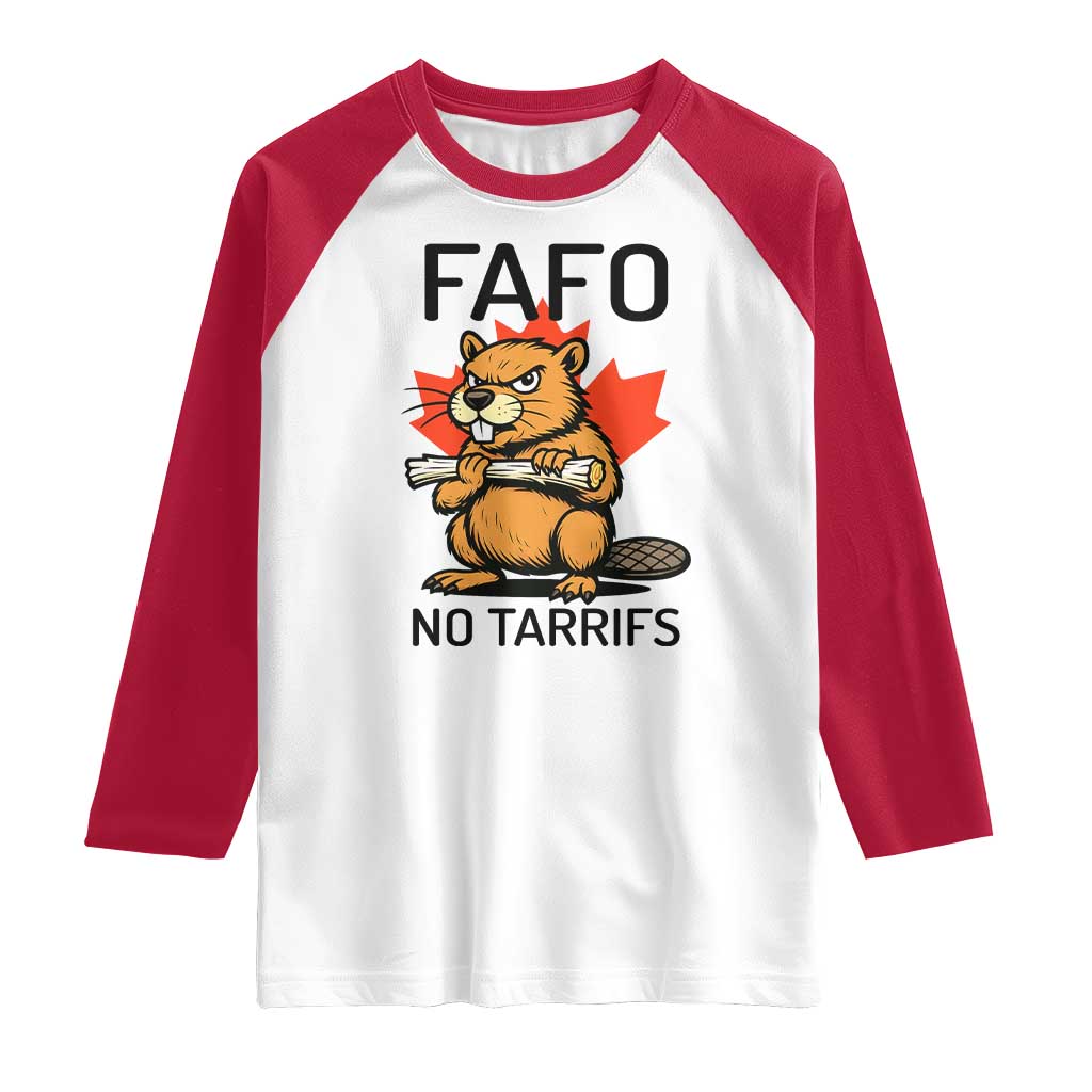 No Tariffs Canada Raglan Shirt Never 51st State Canadian Beaver TS02 White Red Print Your Wear