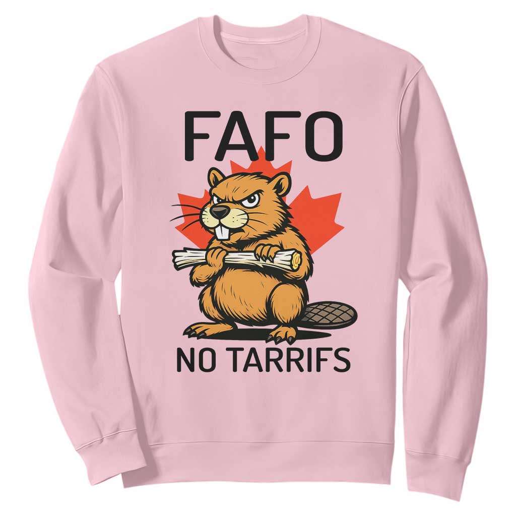 No Tariffs Canada Sweatshirt Never 51st State Canadian Beaver TS02 Light Pink Print Your Wear