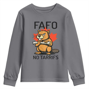 No Tariffs Canada Youth Sweatshirt Never 51st State Canadian Beaver TS02 Charcoal Print Your Wear