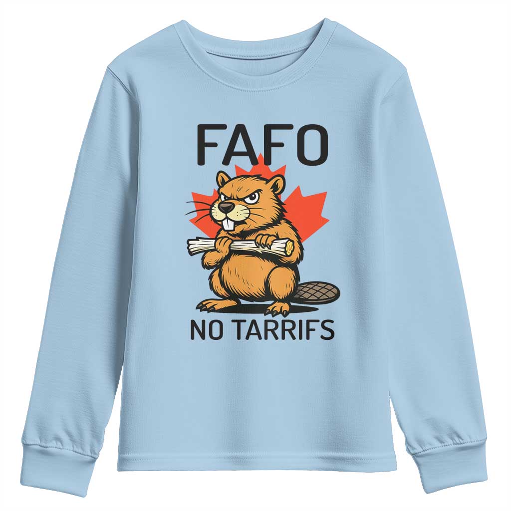 No Tariffs Canada Youth Sweatshirt Never 51st State Canadian Beaver TS02 Light Blue Print Your Wear