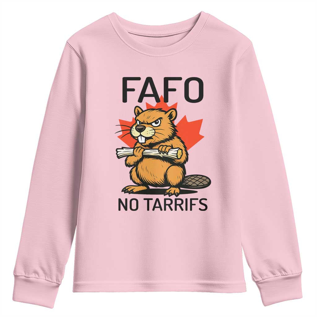 No Tariffs Canada Youth Sweatshirt Never 51st State Canadian Beaver TS02 Light Pink Print Your Wear