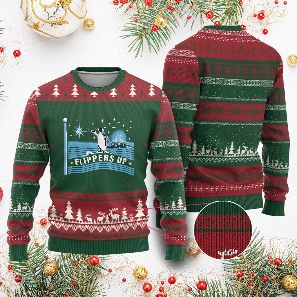 Funny Penguin Resist Ugly Christmas Sweater Heard Island Flippers Up I Stand With Penguins TS02 Red Green Print Your Wear