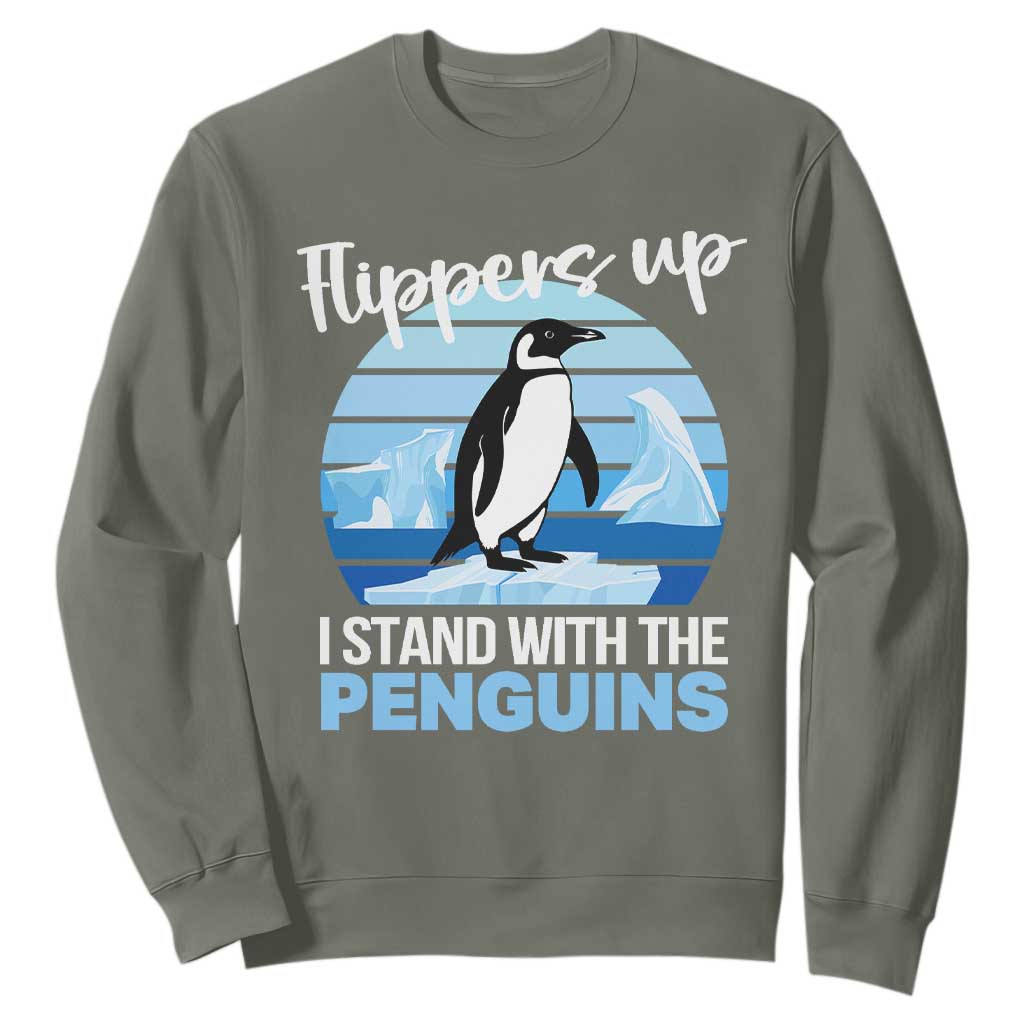 Funny Penguin Resist Sweatshirt Flippers Up I Stand With The Penguins TS02 Military Green Print Your Wear