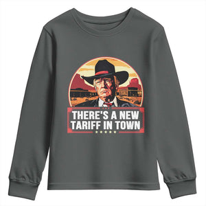 Trump Tariffs Cowboy Youth Sweatshirt Theres A New Tariff In Town Western TS02 Dark Heather Print Your Wear