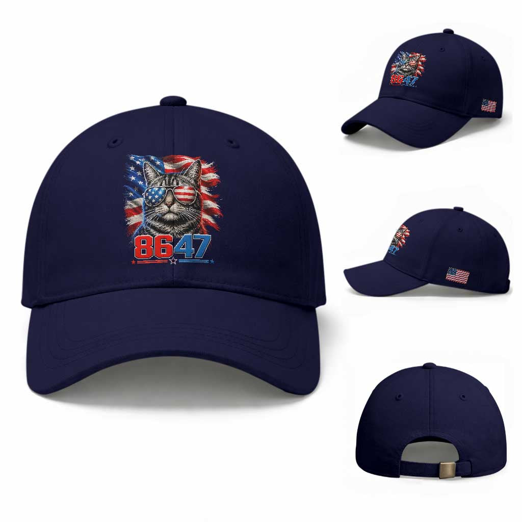 Cool 8647 Patriotic Cat Baseball Cap American Flag Sunglasses Tabby Cat Political Satire TS02 Baseball Cap Universal Fit Dark Blue Print Your Wear
