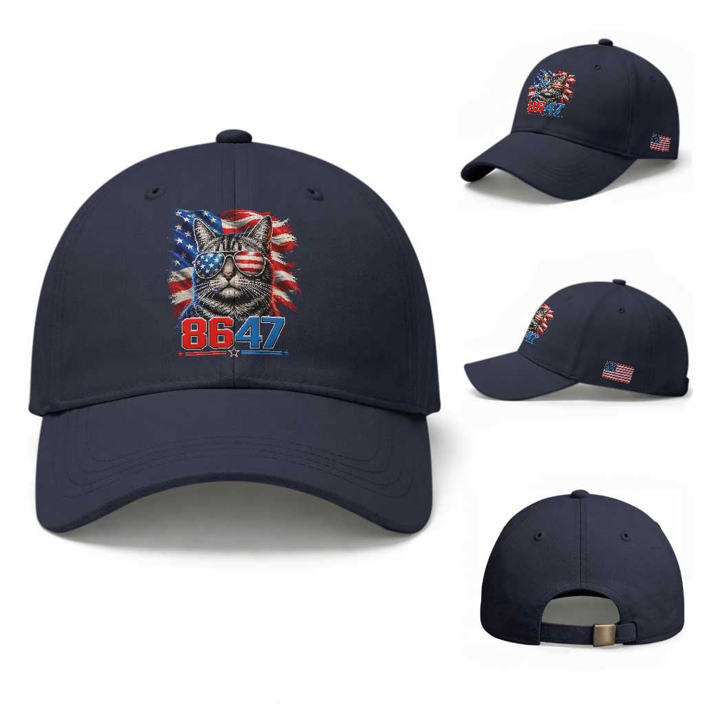 Cool 8647 Patriotic Cat Baseball Cap American Flag Sunglasses Tabby Cat Political Satire TS02 Baseball Cap Universal Fit Navy Print Your Wear