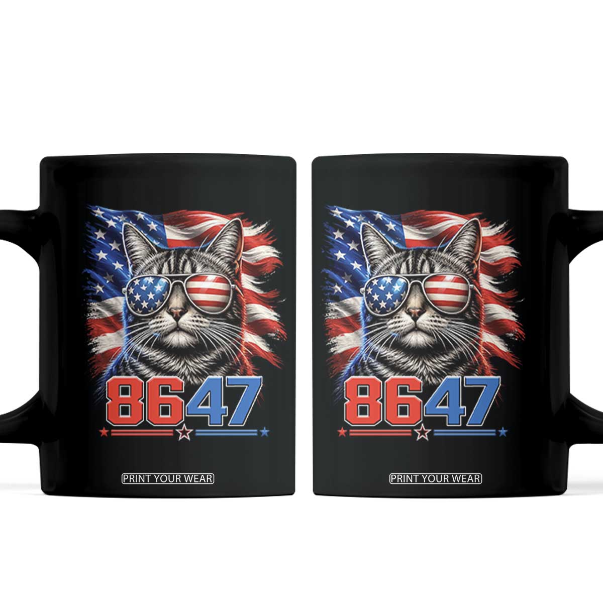 Cool 8647 Patriotic Cat Coffee Mug American Flag Sunglasses Tabby Cat Political Satire TS02 Black Print Your Wear