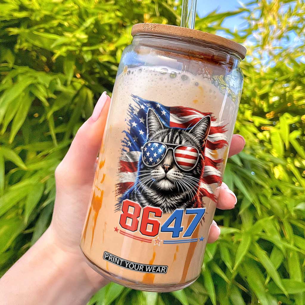 Cool 8647 Patriotic Cat Glass Can American Flag Sunglasses Tabby Cat Political Satire TS02 Black Print Your Wear