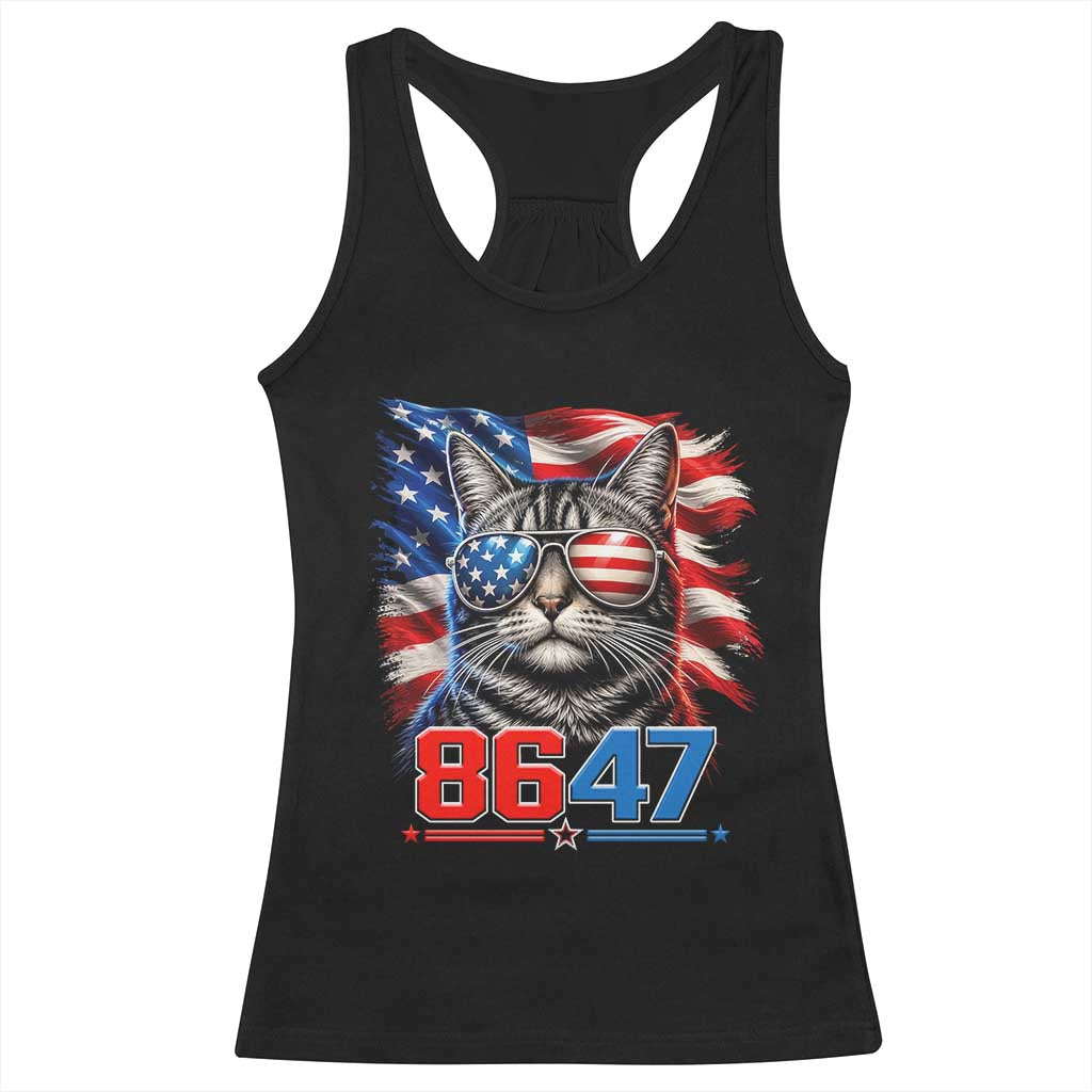Cool 8647 Patriotic Cat Racerback Tank Top American Flag Sunglasses Tabby Cat Political Satire TS02 Black Print Your Wear
