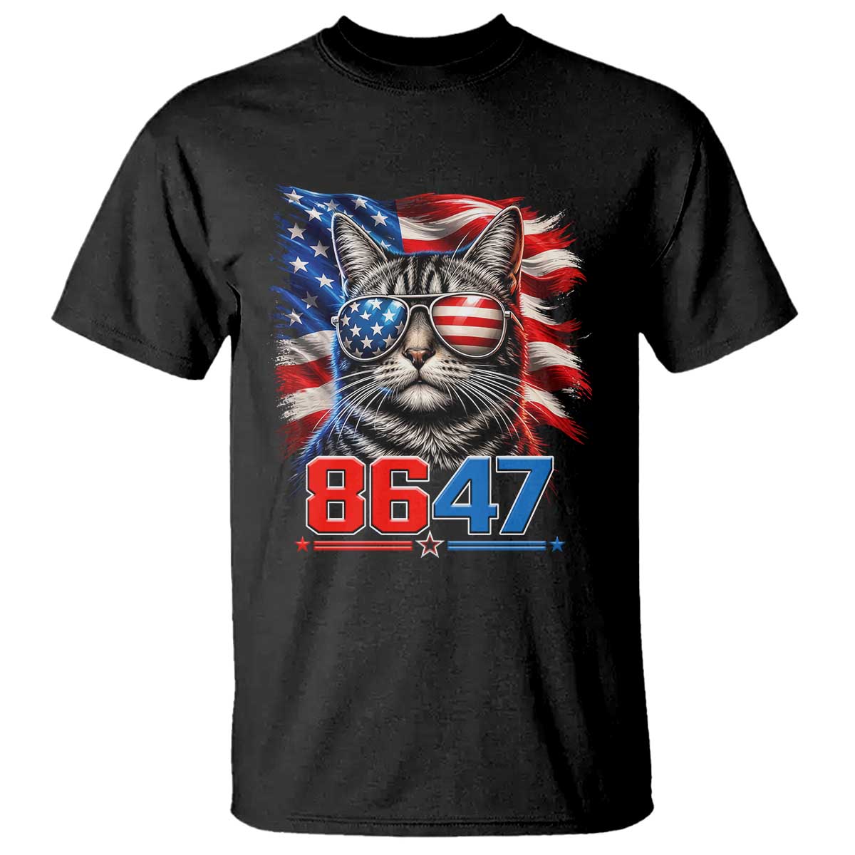 Cool 8647 Patriotic Cat T Shirt American Flag Sunglasses Tabby Cat Political Satire TS02 Black Print Your Wear