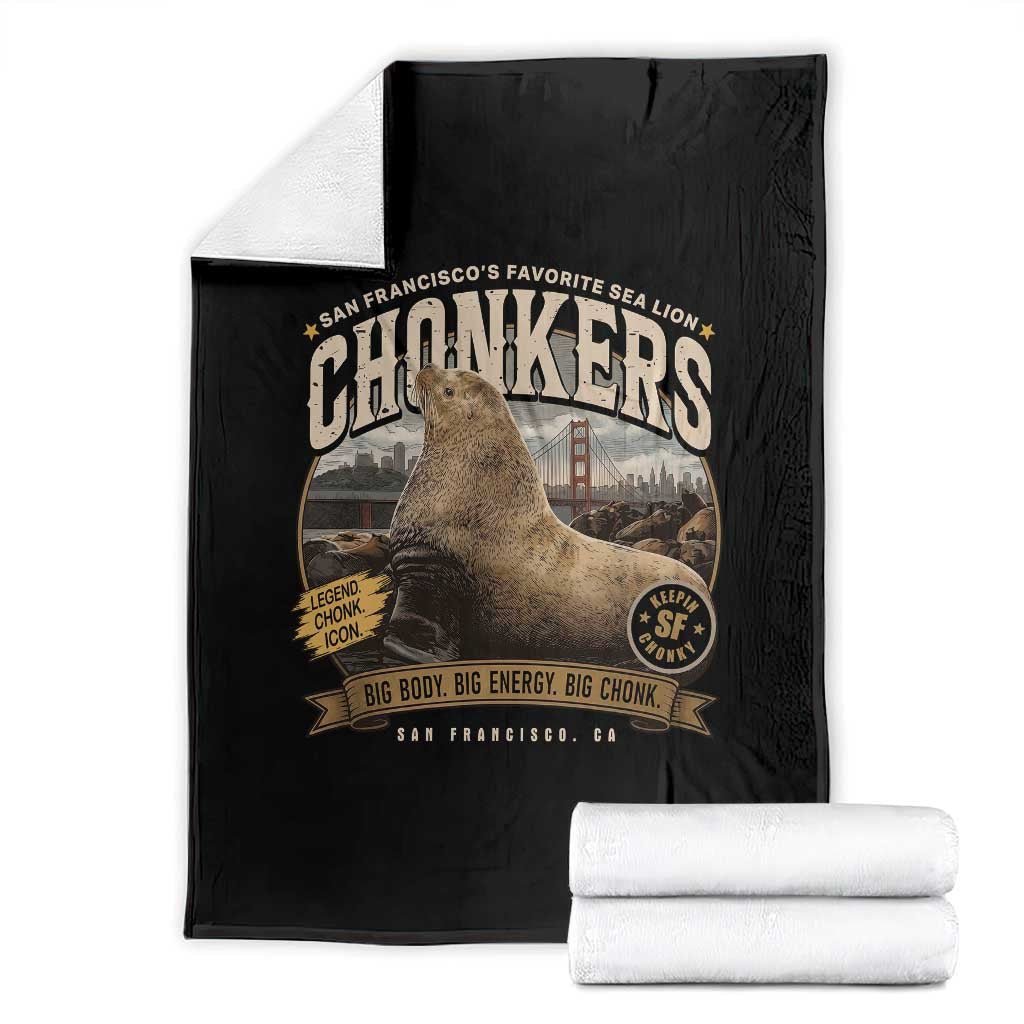 Viral Chonkers San Francisco Sea Lion Throw Blanket Retro Pier 39 Fisherman's Wharf Souvenir TS02 Black Print Your Wear
