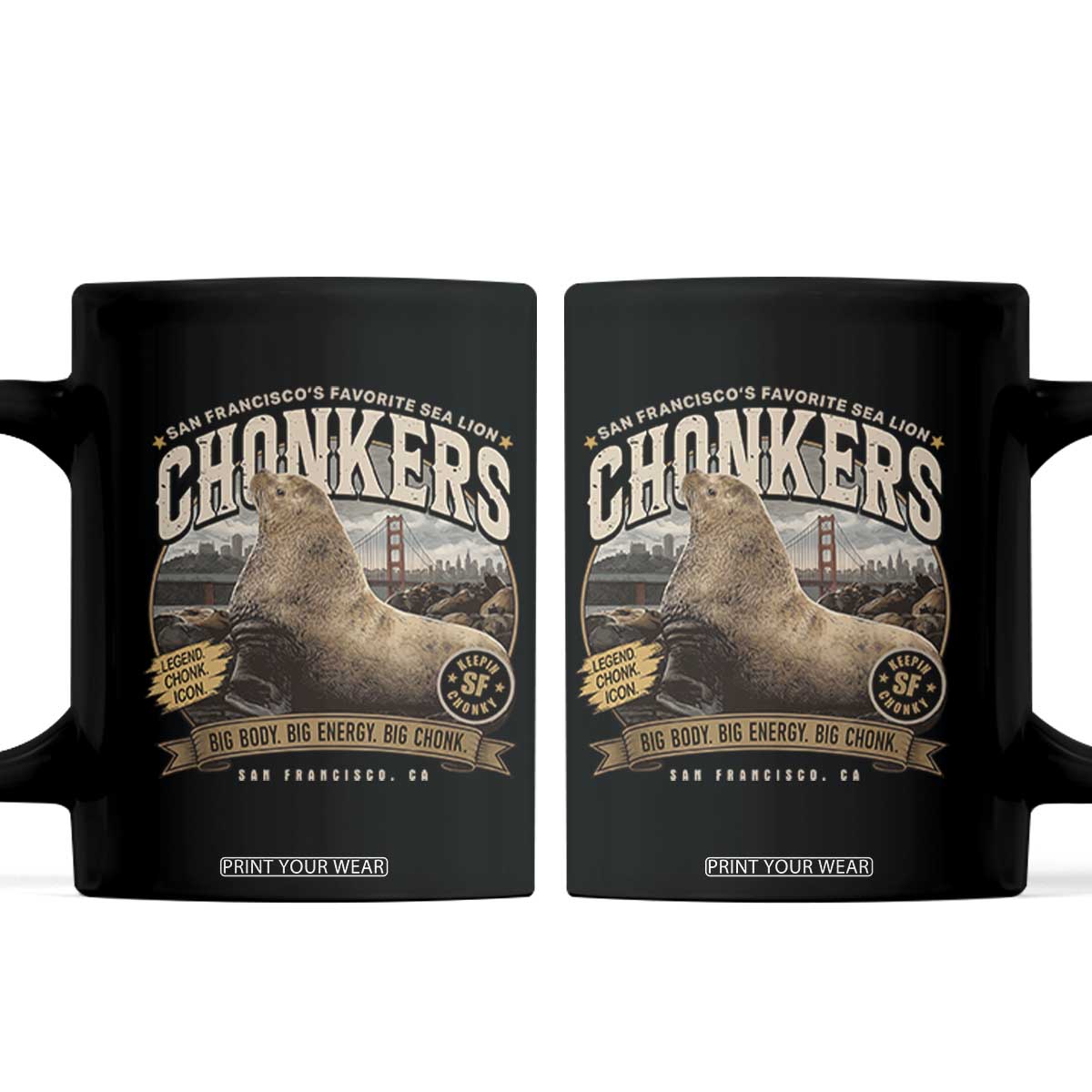 Viral Chonkers San Francisco Sea Lion Coffee Mug Retro Pier 39 Fisherman's Wharf Souvenir TS02 Black Print Your Wear