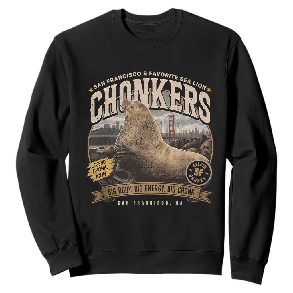 Viral Chonkers San Francisco Sea Lion Sweatshirt Retro Pier 39 Fisherman's Wharf Souvenir TS02 Black Print Your Wear