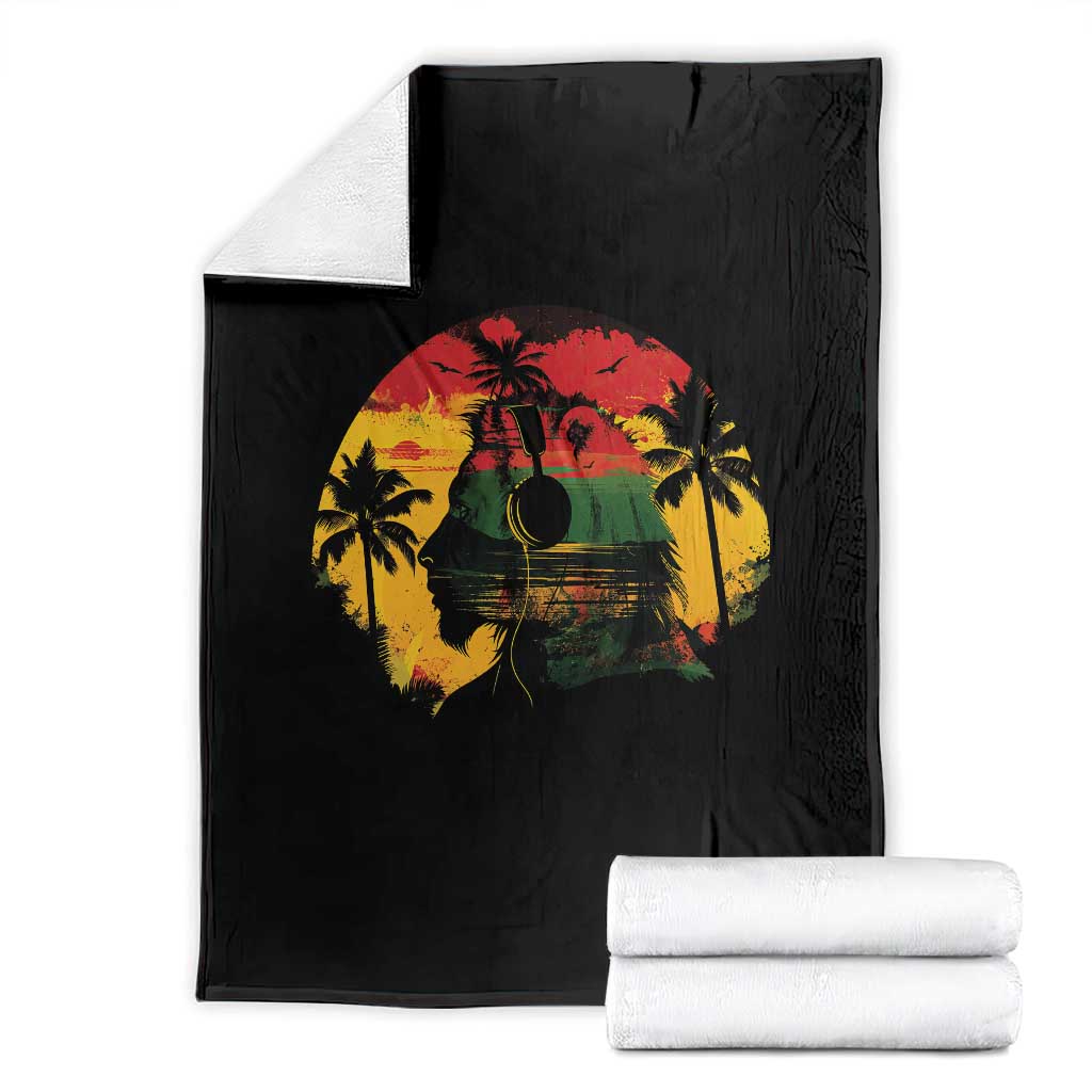 Retro Jamaican Lion Sunset Throw Blanket Rasta Colors Music and Island Vibes Graphic TS02 Black Print Your Wear