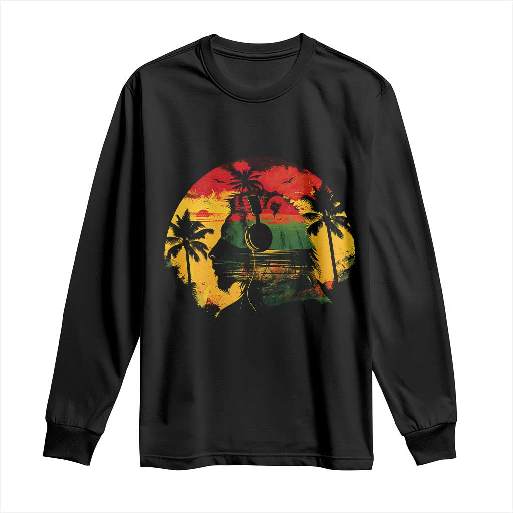 Retro Jamaican Lion Sunset Long Sleeve Shirt Rasta Colors Music and Island Vibes Graphic TS02 Black Print Your Wear