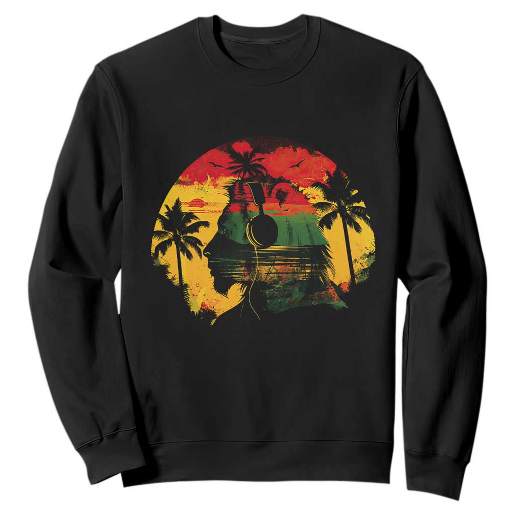 Retro Jamaican Lion Sunset Sweatshirt Rasta Colors Music and Island Vibes Graphic TS02 Black Print Your Wear