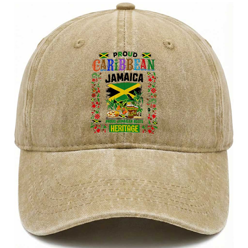 Proud Caribbean Jamaica Heritage Washed Cotton Baseball Cap Jamaican Roots and Island Culture TS02 Print Your Wear