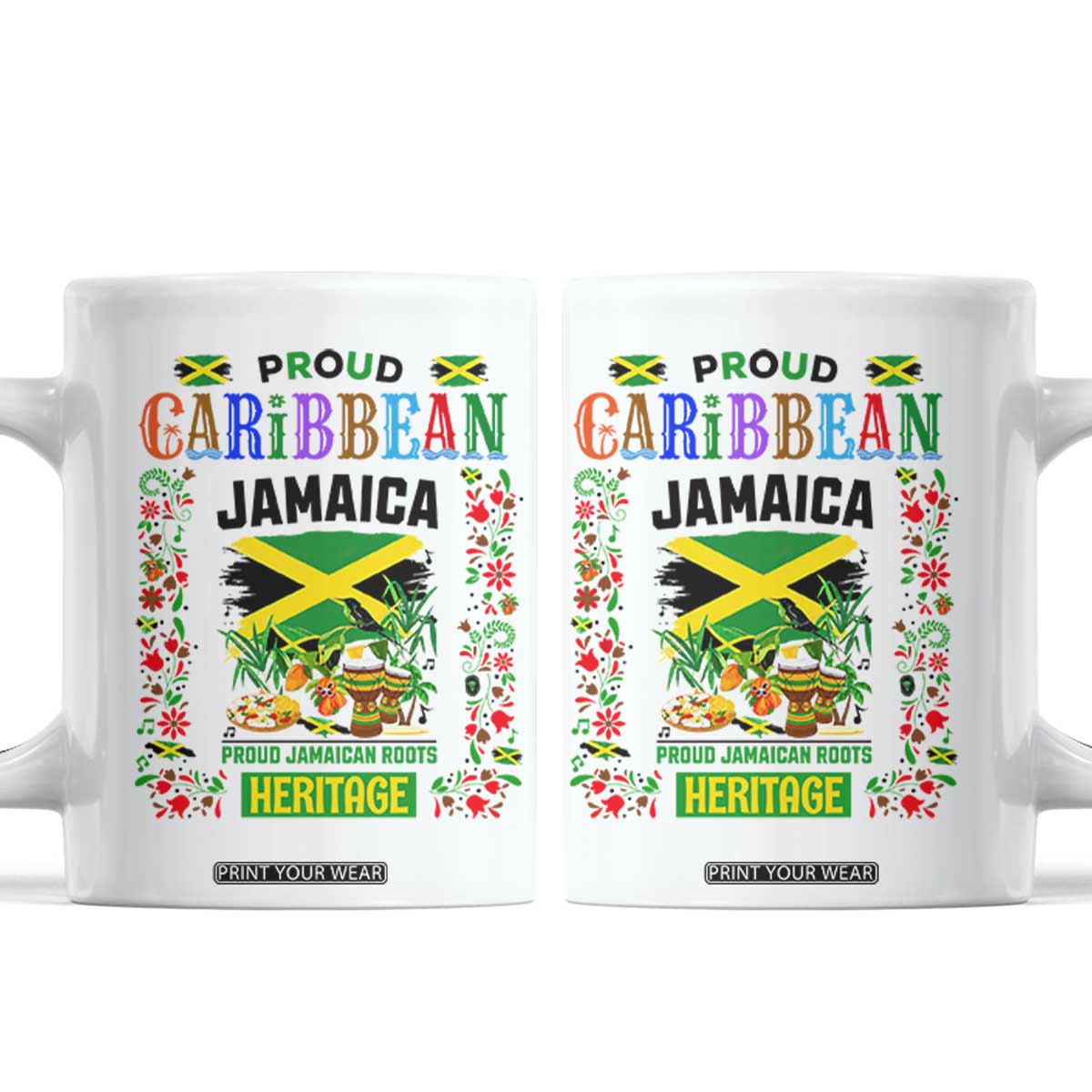 Proud Caribbean Jamaica Heritage Coffee Mug Jamaican Roots and Island Culture TS02 White Print Your Wear
