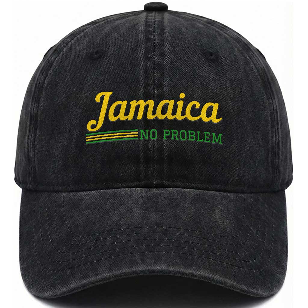 Jamaica No Problem Washed Cotton Baseball Cap Classic Island Motto and Caribbean Vacation TS02 Print Your Wear