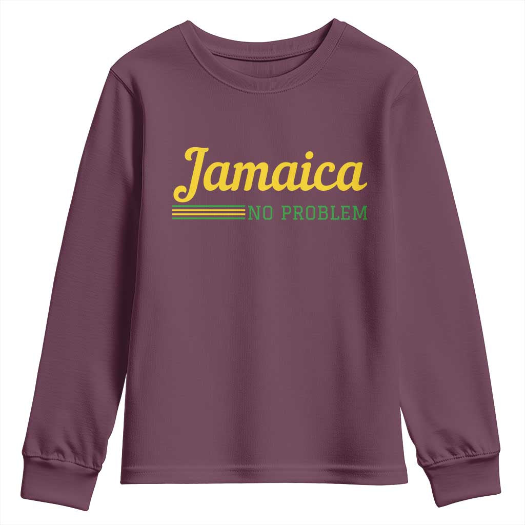 Jamaica No Problem Youth Sweatshirt Classic Island Motto and Caribbean Vacation TS02 Maroon Print Your Wear