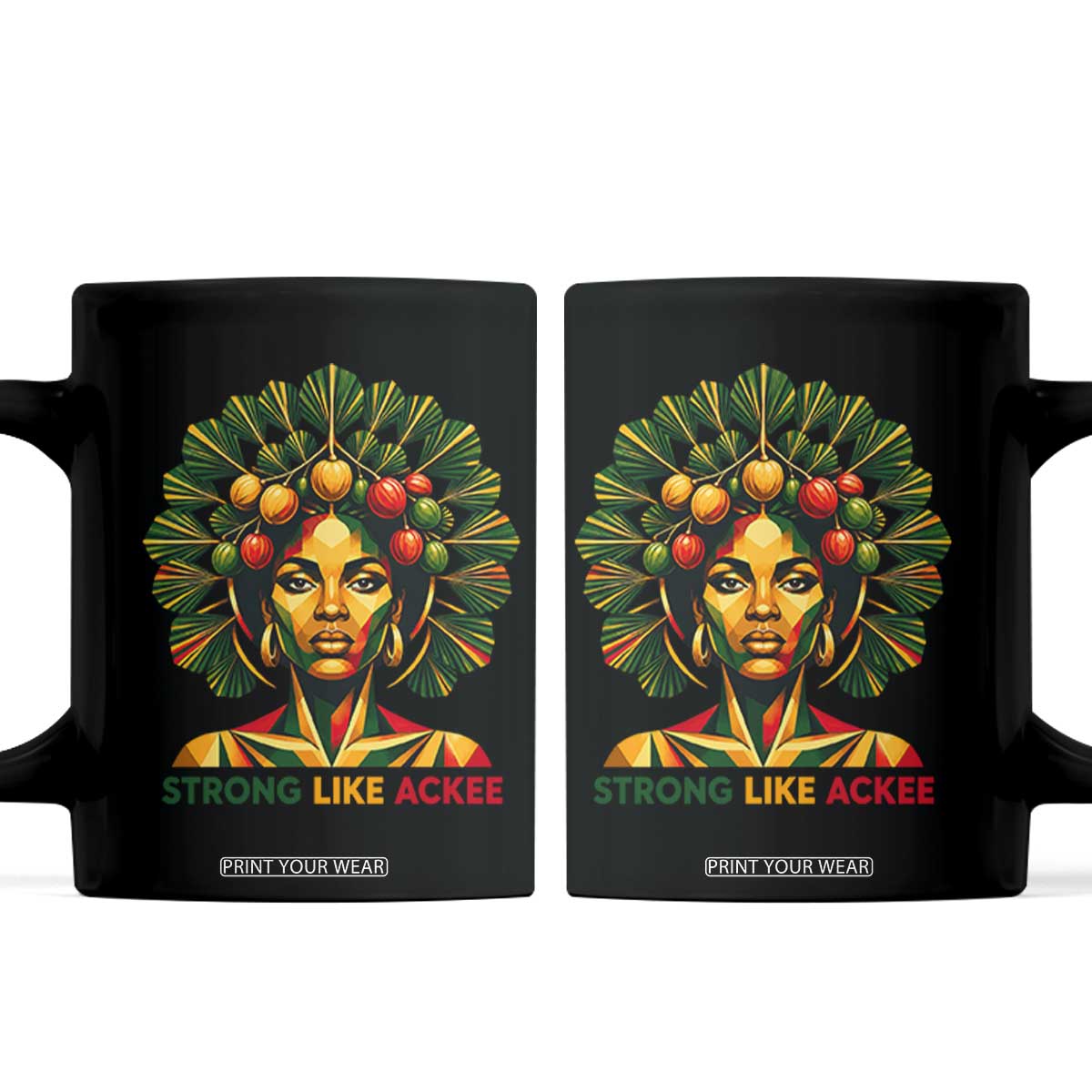 Strong Like Ackee Empowered Woman Coffee Mug Jamaican National Fruit Heritage Pride TS02 Black Print Your Wear