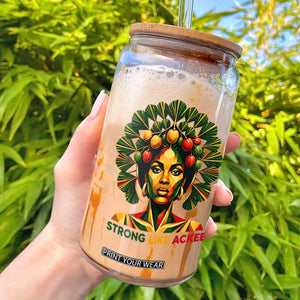 Strong Like Ackee Empowered Woman Glass Can Jamaican National Fruit Heritage Pride TS02 Black Print Your Wear